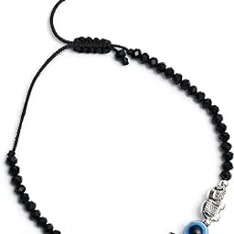 dulcett Womens Evil Eye Bracelet | Black Beads Evil Eye Bracelet | Adjustable Threads Bracelet | Black Crystal Brace With Elephant Charms-picture-44