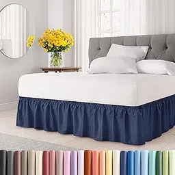 Wrap Around Dust Ruffle Bed Skirt – Navy Blue - for Queen Size Beds with 18 in. Drop – Easy Fit Elastic Strap - Pleated Bedskirt with Brushed Fabric - Wrinkle Free, Machine Wash - by CGK Linens-picture-18