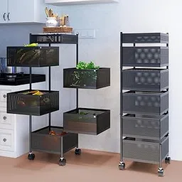 TEKCOOL 6-Tier Metal Rotating Kitchen Trolley/Spice Rack/Vegetable & Fruit Storage/Organizer Holder and Onion-Potato Storage Basket for Kitchen-picture-21