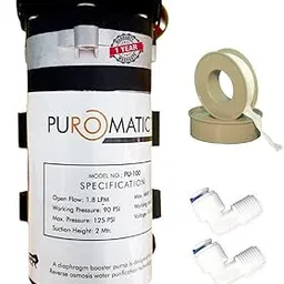 PUROMATIC RO Booster Pump 100 GPD comes with Free Teflon & 2 elbows.Product is Compatible with All Storage Type RO water purifier(19.1x10.2x10.2 CM)-image-10