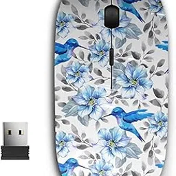 2.4G Ergonomic Portable USB Wireless Mouse for PC, Laptop, Computer, Notebook with Nano Receiver (Flower Blue Flowers Hummingbirds)-picture-29