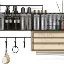 HomeEssentials Wall Mounted Carbon Steel Metal Shelf –Bathroom Storage Rack, Self-Adhesive Shelf for Shower, Tissue Box, and Multipurpose Organizer 40x13x20 cm-picture-31