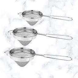 The Cook House - Stainless Steel Tea Strainer/Chai Chalni/Coffee Sieve/Tea, Juice & Oil Filter with Double Mesh, Handle | Last Long Set of 3 Pcs (8,9,10 cm) - Silver-picture-26