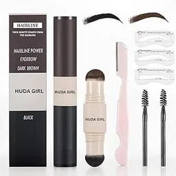 HUDA GIRL Hairline Powder Black & Brown Hair for Instant Hairline shadow powder stick black– Razor, Brushes & 3 Brow Stencils Natural Look, Long-Lasting Black Hair Filler For Women image 1