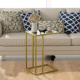 Weston Crafts Side Table, Tempered Glass Snack Side Table with Metal Frame, TV Tray Table for Small Space, Sofa Couch Side Tableand Bed Side Table(Gold)…-picture-55