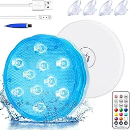 Idealife Rechargeable Submersible LED Lights with Remote RF, Built-in Battery Color Changing Bathtub Light Waterproof Underwater Pool Lights with Magnet Suction Cups for Hot Tub Swimming Pool Shower image 1