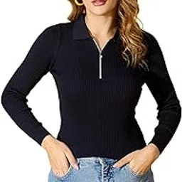 98 north 98 Degree North Women Ribbed Zipper Collar Neck Pullover-G1572-BLACK-picture-43