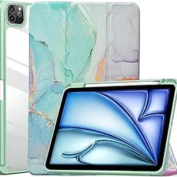 ProElite Case for iPad Air 11 Inch M3/M2 2025/2024, iPad Air 10.9 inch 5th/4th Gen & iPad Pro 11 inch 4th/3rd Gen 2022 case Cover, Transparent Smart Flip Cover with Pencil Holder, Marble Green-picture-54