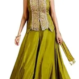 infabzon Ready To Wear Western Drape Lehenga Choli Set Fancy Dupptta Set For Women Chinon Silk Fabric On Multi Color Embrodery Sequance & Fancy Lace Work Fully Stitched-picture-34