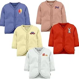 nammababy Baby Girl Fit And Flare Full Length Long Sleeves Top Dress Cotton Front Open Full Sleeves Vest- Tees -Multi-Coloured Set of 6-picture-31