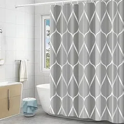 HOMETHREADS Embrace Luxury with Our 6-Feet Long Premium Polyester Shower Curtain with 12 Hooks for a Lavish Bathroom Ambiance (180x180cm, Grey_D.Rap)-picture-19