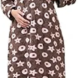 secret wish Printed Blue Woolen Maternity Nighty Full Length with Hoodie/Full Sleeves/Tie-up Belt/Feeding/Nursing/Warm/Soft Fabric/Zipper-picture-47