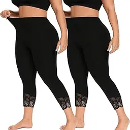 nicsy Women's Lace Trim Leggings Capri Stretchy Yoga Cropped Leggings Lightweight, Tights Leggings Lace Capri Leggings for Women-picture-11