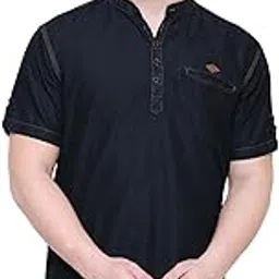 kuons avenue Men's Denim Short Kurta | Tailored Fit | Mandarin Collar | Half Sleeves – Contemporary Ethnic Wear-picture-46