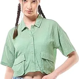 bewakoof Women's Solid Regular Fit Half Sleeve Collared Neck 100% Polyester Shirt-picture-14