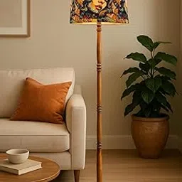 Hand Turned Wooden Floor Lamp with Shade for Living Room | Modern Standing Lamp for Bedroom, Office, Study Room & Home Décor | Warm Ambient Lighting (Butterflies)-picture-31