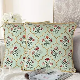Dekor World 2 Piece Sham Cotton Mint Green Amaryllis Printed Collection Cushion Cover (24x24 inches/ 60x60 cm)-for Living Room and Bedroom New-picture-13