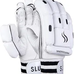 SLUGGER Cricket Professional Men Batting Gloves Right Handed Lightweight - Lovelon Material, White Leather - Enhanced Grip and Protection for Superior Performance | Men Size | White & Black-image-0