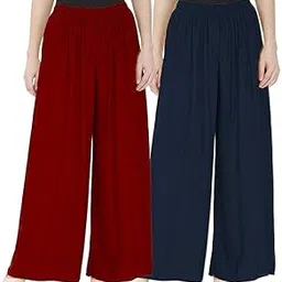 Women's Palazzo Pants, Wide Leg, Maroon and Navy Blue, Pack of 2-picture-15