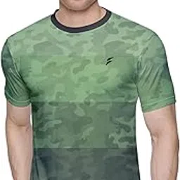 FitKit Branded Sports T-Shirt for Men – Premium Green Camo Camouflage Gradient Pattern Printed Round Neck Half Sleeve Gym & Workout Wear-image-95