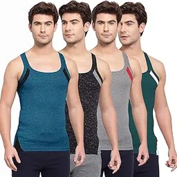 sporto Men's Cotton Solid Multicolour Square Neck Sleeveless Gym Vest - Pack of 4 (#755)-picture-34