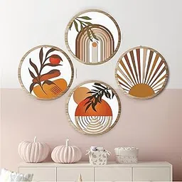 Nozvera Boho Round Wooden Wall Art Set of 4 –Wall Décor for Living Room, Printed Wall Art-picture-25