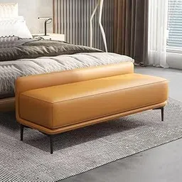 Puzio Faux Leather Upholstered Bench Ottoman couches Ottoman Bench 2 Seater Sofa Chaise Lounger Pouffe for Living Room Bedroom Office Orange image 1