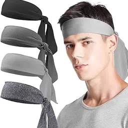 Ubervia® Mens Headband (4 Pack), Mens Sweatband & Sports Headband for Running, Cycling, Basketball - Stretchy Moisture Wicking Hairband (Black/Grey/Light Grey/Grey)-image-50