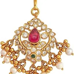Fashion Jewellery Ruby-Green Gold Polished 92.5 Silver Temple Tikka, Best for Bridesmaids, festive season & Special Occasion - 435633-image-46