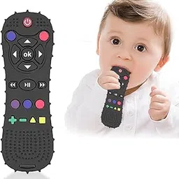 Silicone Remote Teether for 3+ Month Baby & Toddlers, Teether for Babies - Teething Toys for Babies and Toddlers, Helps Biting Skills Development, Activity Toys for Baby (Black-)-picture-17