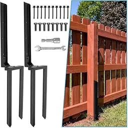 Heavy Duty Steel Fence Post Repair Stakes, 2 Pcs Fence Post Anchor Double Ground Spike for Repair Tilted/Broken Wood Fence Post-image-53