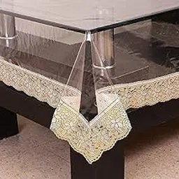 Kuber Industries PVC Transparent Table Cover 4 seater | Table Protector Sheet | Waterproof and Dustproof | Gold Lace Transparent Table Cloth | Center Table Cover | 40x60 Inch | Gold-picture-29