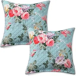 HOKIPO 'LiefNest' Printed Holland Velvet Cushion Cover for Sofa 16x16Inches, Set of 2, Fresh Floral Pastel Blue (IN-855-D3*2)-image-4