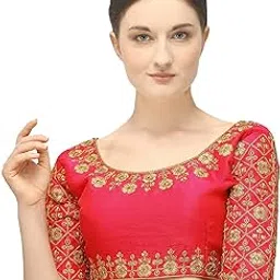 pujia mills Women's Silk Solid Half Sleeve Regular Saree Blouse-picture-47