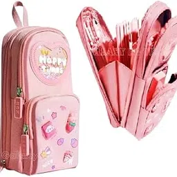 Galaxy Hi-Tech Canvas Pencil Case 3 Compartment Cute Aesthetic Pencil Case For Girls Large Capacity Pencil Pouch Multifunctional Pouch For School Kids Students Cute Stationary (Multi-Colour, pink)-image-11