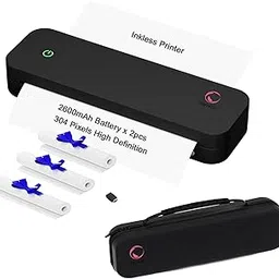 Portable Printer, Portable Printers Wireless for Travel, Inkless-Thermal-Small-Printer, Support A4&A5 & 8.5 x 11inch Thermal Papers, Support iOS, Android, Windows (with 3 Roll Papers & Case) (Black) image 1