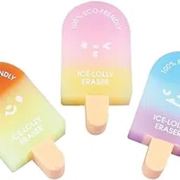 Cute Ice Cream Shape Rubber Pencil Erasers | Kids' Favorite! 100% Eco-Friendly Ice Lolly Erasers | Stationery for Kids School Boys Girls, Birthday Return Gifts (Pack of 3)-picture-22