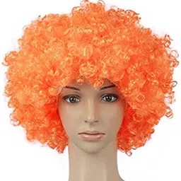Fancy Multicolor Men & Women Long Hair Fluffy Curly Wig Fancy Party Cosplay Costume Funny Holi Cap Hair Wig (Orange Curly Cap)-picture-25