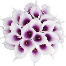 Pink Olive Artificial Calla Lily | Flowers Bunch for Vase and Flower Pots (34 Cm Each) | Home Décor Item for Room, Diwali Decoration Items for Home, Gifting (Pot Not Included) | White & Purple-picture-18