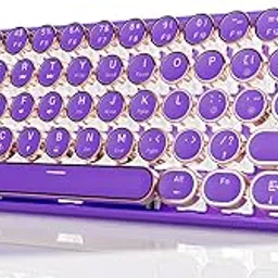 EWEADN G61 Typewriter Keyboard Wireless Mechanical Keyboards, 60% Mini Typewriter Keyboards with White Backlit, Anti-Ghosting, Red Switch Bluetooth/2.4GHz/USB-C Cute Aesthetic Keyboard-Purple-image-11