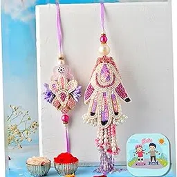 CraftVatika Premium Rakhi Set for Bhaiya Bhabhi Brother | Designer Hamsa Hand Raksha bandhan Couple Pair Booty Rakhi for Bhai with Fridge Magent, Rakhis Greeting Card, Tilak Set, Set of 2, home decor-image-12
