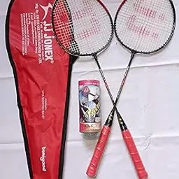 Badminton Racquet Set jonex with Cover, 2 Rackets and Shuttlecock, Red and Black-picture-61