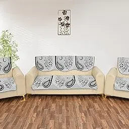 SPIEx-cell Excell loomtex Presents Jute_M3_Ambi Sofa Cover of Exclusive Royal Look Velvet Sofa Cover Set of Heavy Fabric 500 TC Floral Design 5 Seater Sofa Cover -|| Set of 6 Piece ||-image-25