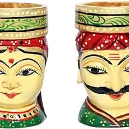 Handmade Rajasthani Head Wooden Tea Light Candle Holder | Rustic Home Decor | Livingroom | Christmas | New Year | Valentine | Anniversaries | Table Top Candle Holder | Set of 2 (Kaka kaki)-image-49