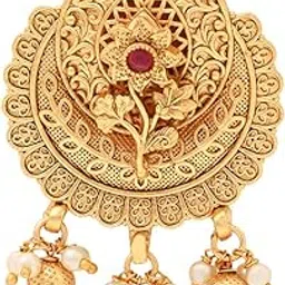 i jewels Gold Plated Traditional Teardrop Floral Design with Antique Finish Saree Pin For Women (SM105)-picture-29
