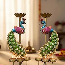 Gunendra Handicrafts Elegant Metal Peacock Candle Holder -for Home Decoration Diwali, Intricate Design Tealight Candle Holders for Home Diwali Decor, Handpainted Tealight Candle Holder (2)-image-71