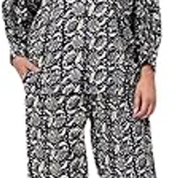 vogueculture Women's Floral Print Night Suit, Full Sleeve Shirt and Pyjama Set, Black and Yellow Pattern-picture-37