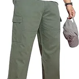 Men's Loose Baggy Fit Solid Cargo Chino Trouser Pant with 6 Pockets Non-Stretchable-image-17
