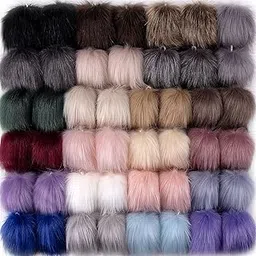 SIQUK 46 Pcs Faux Fur Fluffy Pom Pom Balls with Elastic Loop for Hats Scarves Gloves Bags Accessories (23 Mild Colors, 2 Pcs Each)-picture-67