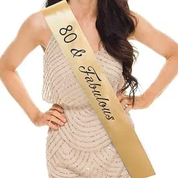 Hubops 80 & Fabulous sash for Girls Birthday /80th Birthday Sash Party Decoration (Gold)-picture-10